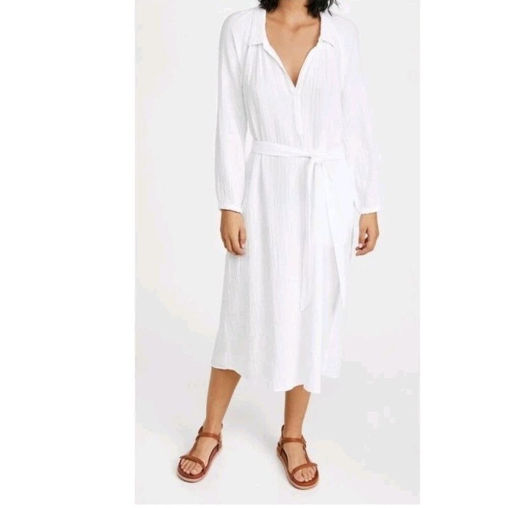 Xirena White Gauze Long Sleeve Lexx Midi Dress Tie Waist Size Small Resortwear